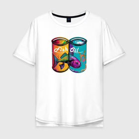 Мужская футболка хлопок Oversize с принтом Рыбы поп арт   fish oil в Белгороде, 100% хлопок | свободный крой, круглый ворот, “спинка” длиннее передней части | Тематика изображения на принте: 