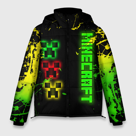 Мужская зимняя куртка 3D с принтом Minecraft   неоновые логотипы в Петрозаводске, верх — 100% полиэстер; подкладка — 100% полиэстер; утеплитель — 100% полиэстер | длина ниже бедра, свободный силуэт Оверсайз. Есть воротник-стойка, отстегивающийся капюшон и ветрозащитная планка. 

Боковые карманы с листочкой на кнопках и внутренний карман на молнии. | 