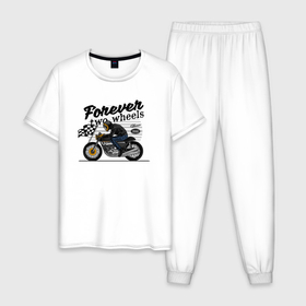 Мужская пижама хлопок с принтом Два колеса навсегда в Белгороде, 100% хлопок | брюки и футболка прямого кроя, без карманов, на брюках мягкая резинка на поясе и по низу штанин
 | 