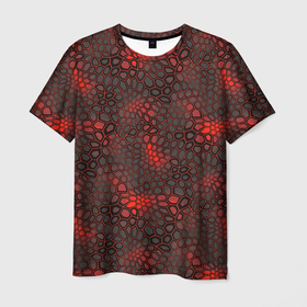 Мужская футболка 3D с принтом Красно черная объемная броня в Белгороде, 100% полиэфир | прямой крой, круглый вырез горловины, длина до линии бедер | 