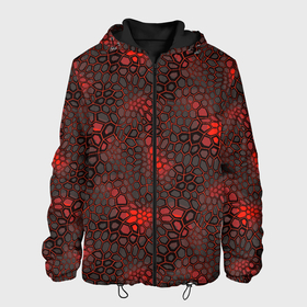 Мужская куртка 3D с принтом Красно черная объемная броня в Новосибирске, ткань верха — 100% полиэстер, подклад — флис | прямой крой, подол и капюшон оформлены резинкой с фиксаторами, два кармана без застежек по бокам, один большой потайной карман на груди. Карман на груди застегивается на липучку | 