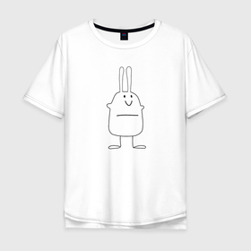 Мужская футболка хлопок Oversize с принтом Грустный ушастый заяц в Курске, 100% хлопок | свободный крой, круглый ворот, “спинка” длиннее передней части | 