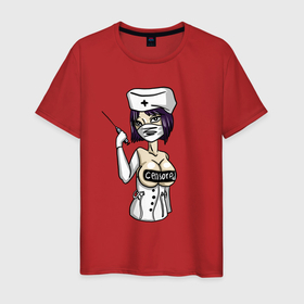 Мужская футболка хлопок с принтом Медсестра со шприцом в Петрозаводске, 100% хлопок | прямой крой, круглый вырез горловины, длина до линии бедер, слегка спущенное плечо. | 