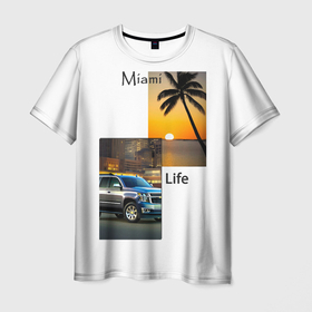 Мужская футболка 3D с принтом Miami Life в Новосибирске, 100% полиэфир | прямой крой, круглый вырез горловины, длина до линии бедер | Тематика изображения на принте: 