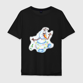 Мужская футболка хлопок Oversize с принтом Снеговик бросает пить , 100% хлопок | свободный крой, круглый ворот, “спинка” длиннее передней части | Тематика изображения на принте: 