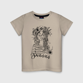 Детская футболка хлопок с принтом Эмилия в венке из летних цветов в Санкт-Петербурге, 100% хлопок | круглый вырез горловины, полуприлегающий силуэт, длина до линии бедер | 