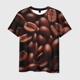 Мужская футболка 3D с принтом Жареные кофейные зерна в Тюмени, 100% полиэфир | прямой крой, круглый вырез горловины, длина до линии бедер | 