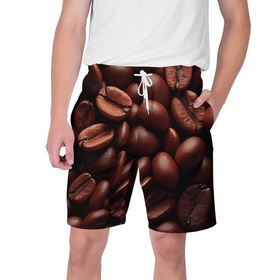 Мужские шорты 3D с принтом Жареные кофейные зерна в Тюмени,  полиэстер 100% | прямой крой, два кармана без застежек по бокам. Мягкая трикотажная резинка на поясе, внутри которой широкие завязки. Длина чуть выше колен | 