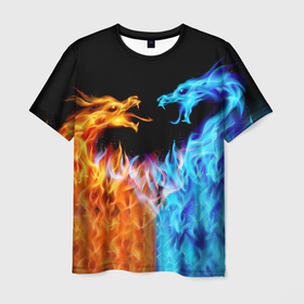 Мужская футболка 3D с принтом Огненные драконы в Белгороде, 100% полиэфир | прямой крой, круглый вырез горловины, длина до линии бедер | 