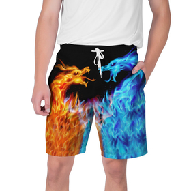 Мужские шорты 3D с принтом Огненные драконы в Курске,  полиэстер 100% | прямой крой, два кармана без застежек по бокам. Мягкая трикотажная резинка на поясе, внутри которой широкие завязки. Длина чуть выше колен | 