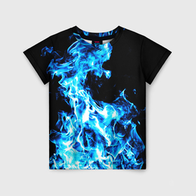 Детская футболка 3D с принтом Красивый неоновый синий огонь в Петрозаводске, 100% гипоаллергенный полиэфир | прямой крой, круглый вырез горловины, длина до линии бедер, чуть спущенное плечо, ткань немного тянется | 