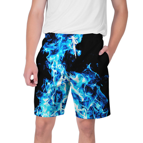 Мужские шорты 3D с принтом Красивый неоновый синий огонь в Кировске,  полиэстер 100% | прямой крой, два кармана без застежек по бокам. Мягкая трикотажная резинка на поясе, внутри которой широкие завязки. Длина чуть выше колен | 