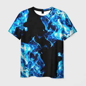 Мужская футболка 3D с принтом Красивый синий огонь в Белгороде, 100% полиэфир | прямой крой, круглый вырез горловины, длина до линии бедер | 