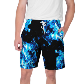 Мужские шорты 3D с принтом Красивый синий огонь в Кировске,  полиэстер 100% | прямой крой, два кармана без застежек по бокам. Мягкая трикотажная резинка на поясе, внутри которой широкие завязки. Длина чуть выше колен | 