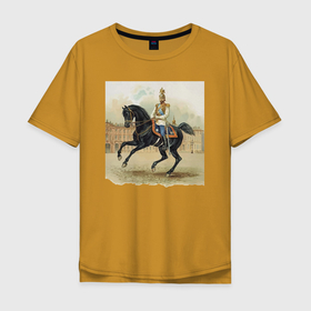 Мужская футболка хлопок Oversize с принтом Николай II на коне на дворцовой площади в Белгороде, 100% хлопок | свободный крой, круглый ворот, “спинка” длиннее передней части | Тематика изображения на принте: 