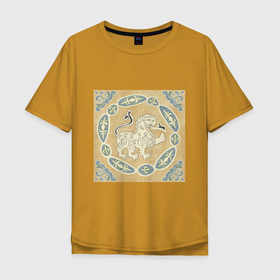 Мужская футболка хлопок Oversize с принтом Геральдический лев, средневековые мотивы в Тюмени, 100% хлопок | свободный крой, круглый ворот, “спинка” длиннее передней части | 