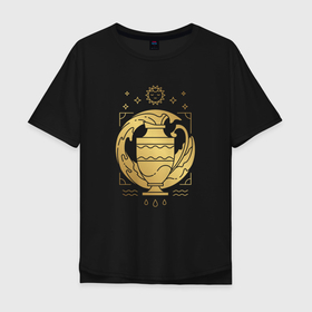 Мужская футболка хлопок Oversize с принтом Знак зодиака  водолей в Тюмени, 100% хлопок | свободный крой, круглый ворот, “спинка” длиннее передней части | 