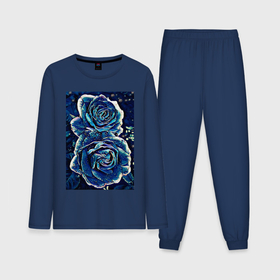 Мужская пижама хлопок (с лонгсливом) с принтом Синие розы в Петрозаводске,  |  | Тематика изображения на принте: 