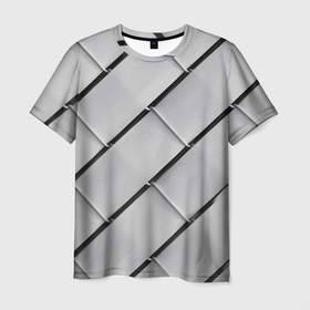 Мужская футболка 3D с принтом Серый блоковый металлический паттерн , 100% полиэфир | прямой крой, круглый вырез горловины, длина до линии бедер | 
