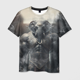 Мужская футболка 3D с принтом Накаченный слон в Белгороде, 100% полиэфир | прямой крой, круглый вырез горловины, длина до линии бедер | 