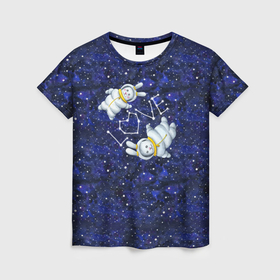 Женская футболка 3D с принтом Неземная любовь кроликов в космосе в Екатеринбурге, 100% полиэфир ( синтетическое хлопкоподобное полотно) | прямой крой, круглый вырез горловины, длина до линии бедер | 