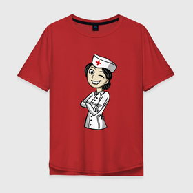 Мужская футболка хлопок Oversize с принтом Улыбка медсестры в Петрозаводске, 100% хлопок | свободный крой, круглый ворот, “спинка” длиннее передней части | Тематика изображения на принте: 