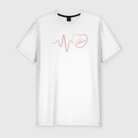 Мужская футболка хлопок Slim с принтом Сердцебиение с любовью в Тюмени, 92% хлопок, 8% лайкра | приталенный силуэт, круглый вырез ворота, длина до линии бедра, короткий рукав | 