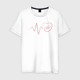 Мужская футболка хлопок с принтом Сердцебиение с любовью в Тюмени, 100% хлопок | прямой крой, круглый вырез горловины, длина до линии бедер, слегка спущенное плечо. | 