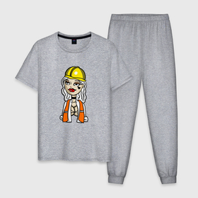 Мужская пижама хлопок с принтом Девушка строитель , 100% хлопок | брюки и футболка прямого кроя, без карманов, на брюках мягкая резинка на поясе и по низу штанин
 | 