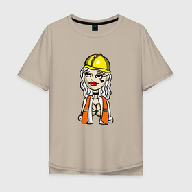 Мужская футболка хлопок Oversize с принтом Девушка строитель , 100% хлопок | свободный крой, круглый ворот, “спинка” длиннее передней части | 