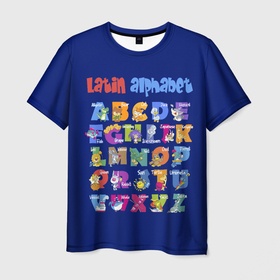 Мужская футболка 3D с принтом Латинский алфавит для детей , 100% полиэфир | прямой крой, круглый вырез горловины, длина до линии бедер | 