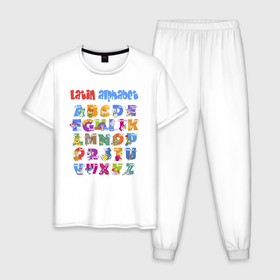 Мужская пижама хлопок с принтом Latin alphabet for children в Петрозаводске, 100% хлопок | брюки и футболка прямого кроя, без карманов, на брюках мягкая резинка на поясе и по низу штанин
 | 