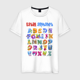 Мужская футболка хлопок с принтом Latin alphabet for children в Новосибирске, 100% хлопок | прямой крой, круглый вырез горловины, длина до линии бедер, слегка спущенное плечо. | 