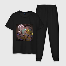 Мужская пижама хлопок с принтом Дэвид, Ребекка и Люси обнимаются   аниме Cyberpunk Edgerunners , 100% хлопок | брюки и футболка прямого кроя, без карманов, на брюках мягкая резинка на поясе и по низу штанин
 | 