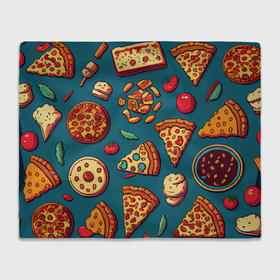 Плед 3D с принтом Пицца и разная еда в Курске, 100% полиэстер | закругленные углы, все края обработаны. Ткань не мнется и не растягивается | 