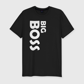 Мужская футболка хлопок Slim с принтом BIG BOSS   светлая в Санкт-Петербурге, 92% хлопок, 8% лайкра | приталенный силуэт, круглый вырез ворота, длина до линии бедра, короткий рукав | Тематика изображения на принте: 