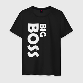 Мужская футболка хлопок с принтом BIG BOSS   светлая в Санкт-Петербурге, 100% хлопок | прямой крой, круглый вырез горловины, длина до линии бедер, слегка спущенное плечо. | 