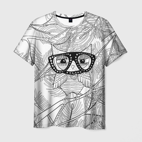 Мужская футболка 3D с принтом Раскраска гламурная совушка в Екатеринбурге, 100% полиэфир | прямой крой, круглый вырез горловины, длина до линии бедер | Тематика изображения на принте: 