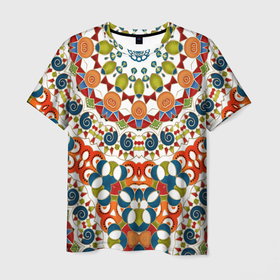 Мужская футболка 3D с принтом Разноцветный этнический орнамент в Курске, 100% полиэфир | прямой крой, круглый вырез горловины, длина до линии бедер | 