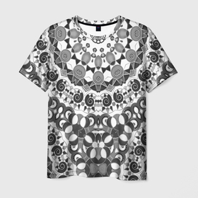 Мужская футболка 3D с принтом Черно белый этнический узор в Кировске, 100% полиэфир | прямой крой, круглый вырез горловины, длина до линии бедер | 