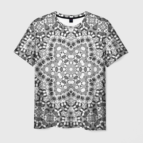 Мужская футболка 3D с принтом Черно белый орнамент мандала в Санкт-Петербурге, 100% полиэфир | прямой крой, круглый вырез горловины, длина до линии бедер | 