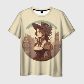 Мужская футболка 3D с принтом Steampunk english lady в Кировске, 100% полиэфир | прямой крой, круглый вырез горловины, длина до линии бедер | 