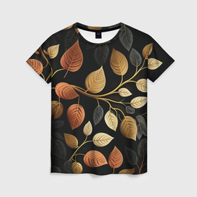Женская футболка 3D с принтом Осеннее настроение   листья в Кировске, 100% полиэфир ( синтетическое хлопкоподобное полотно) | прямой крой, круглый вырез горловины, длина до линии бедер | 