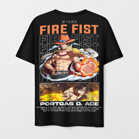 Мужская футболка 3D с принтом Fire fist Portgas D Ace в Новосибирске, 100% полиэфир | прямой крой, круглый вырез горловины, длина до линии бедер | Тематика изображения на принте: 