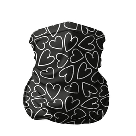 Бандана-труба 3D с принтом Белые сердечки на черном фоне в Тюмени, 100% полиэстер, ткань с особыми свойствами — Activecool | плотность 150‒180 г/м2; хорошо тянется, но сохраняет форму | 