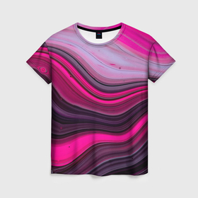 Женская футболка 3D с принтом Абстрактные волны с разными оттенками розового в Рязани, 100% полиэфир ( синтетическое хлопкоподобное полотно) | прямой крой, круглый вырез горловины, длина до линии бедер | 