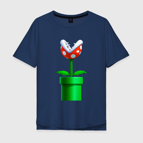 Мужская футболка хлопок Oversize с принтом Марио Растение Пиранья в Тюмени, 100% хлопок | свободный крой, круглый ворот, “спинка” длиннее передней части | 
