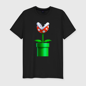 Мужская футболка хлопок Slim с принтом Марио Растение Пиранья в Тюмени, 92% хлопок, 8% лайкра | приталенный силуэт, круглый вырез ворота, длина до линии бедра, короткий рукав | 