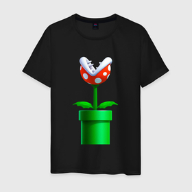 Мужская футболка хлопок с принтом Марио Растение Пиранья в Тюмени, 100% хлопок | прямой крой, круглый вырез горловины, длина до линии бедер, слегка спущенное плечо. | Тематика изображения на принте: 