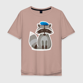 Мужская футболка хлопок Oversize с принтом Боевой енот злится в Екатеринбурге, 100% хлопок | свободный крой, круглый ворот, “спинка” длиннее передней части | 